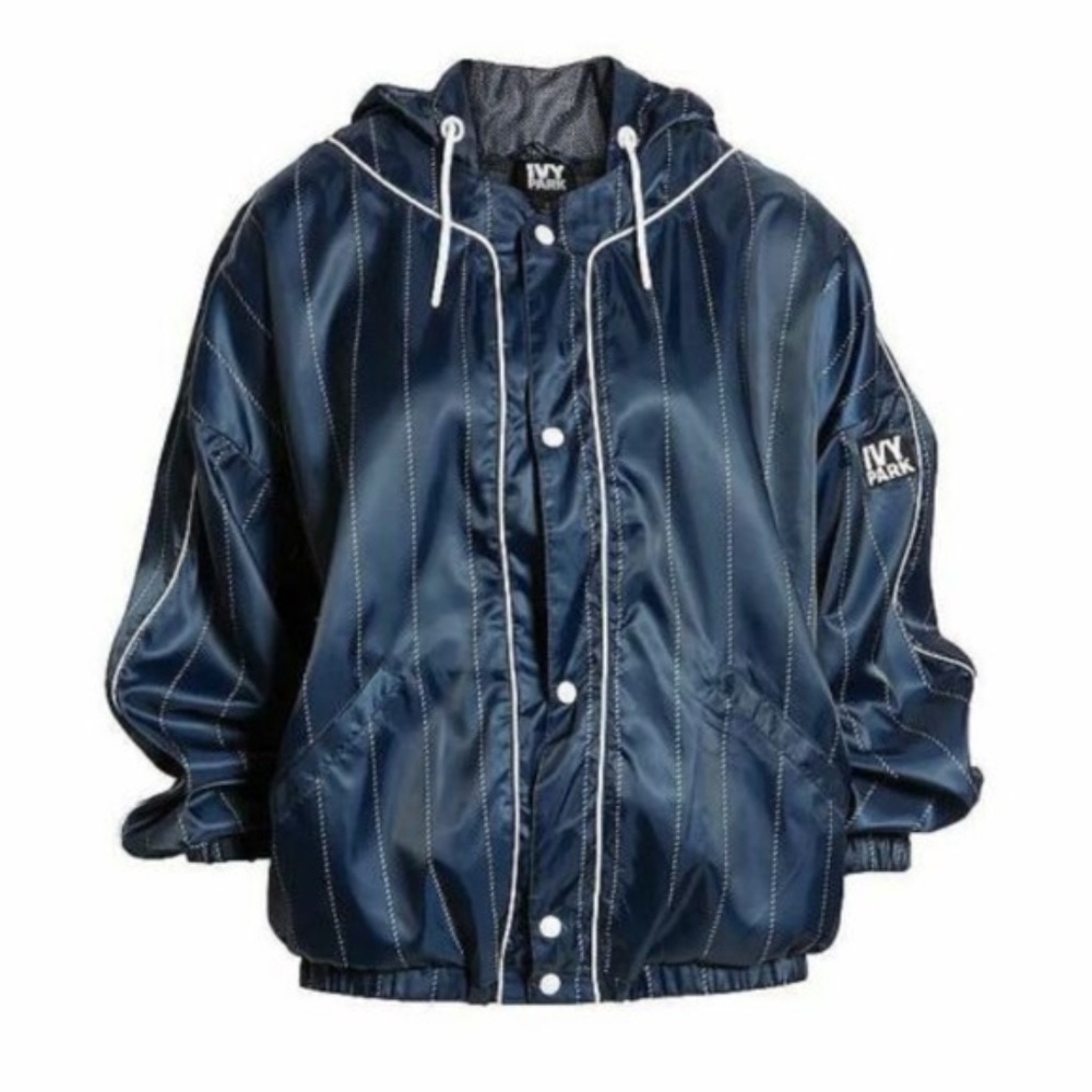 IVY PARK Baseball Pinstripe Hoodie Bomber Jacket L - Picture 5 of 16